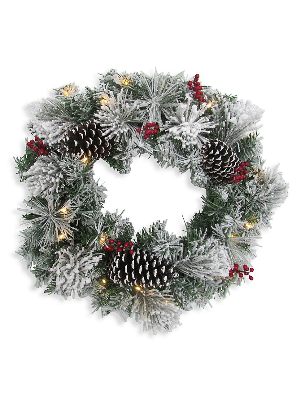 24-Inch Christmas Prelit Snow Covered Wreath with Pinecones &Berries | Saks Fifth Avenue