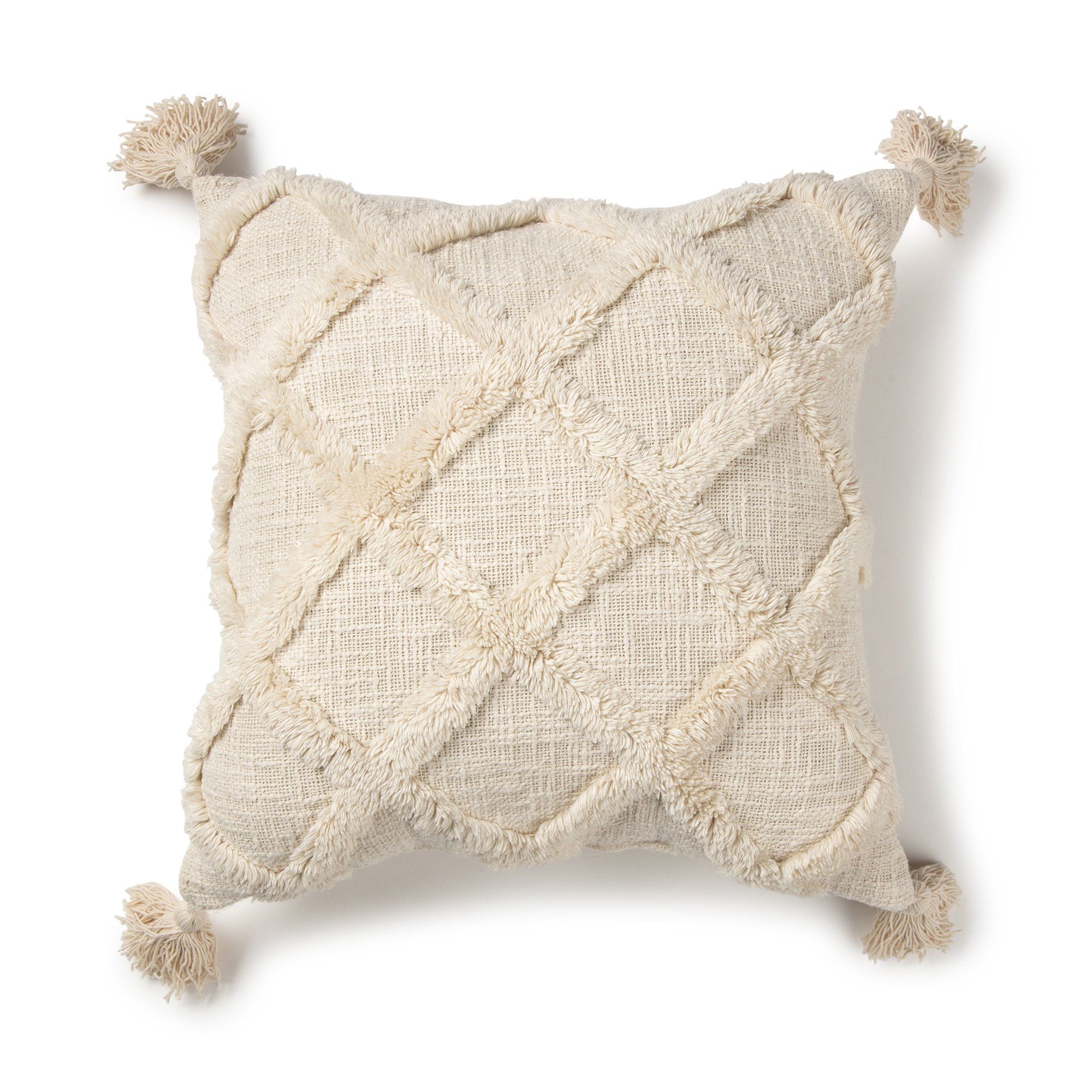 Better Homes & Gardens Tufted Trellis Decorative Square Throw Pillow, 20" x 20", Natural | Walmart (US)