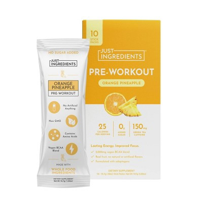 Just Ingredients Pre-Workout Sports Drink Powder Packet - Orange Pineapple - 5.89oz/10ct | Target