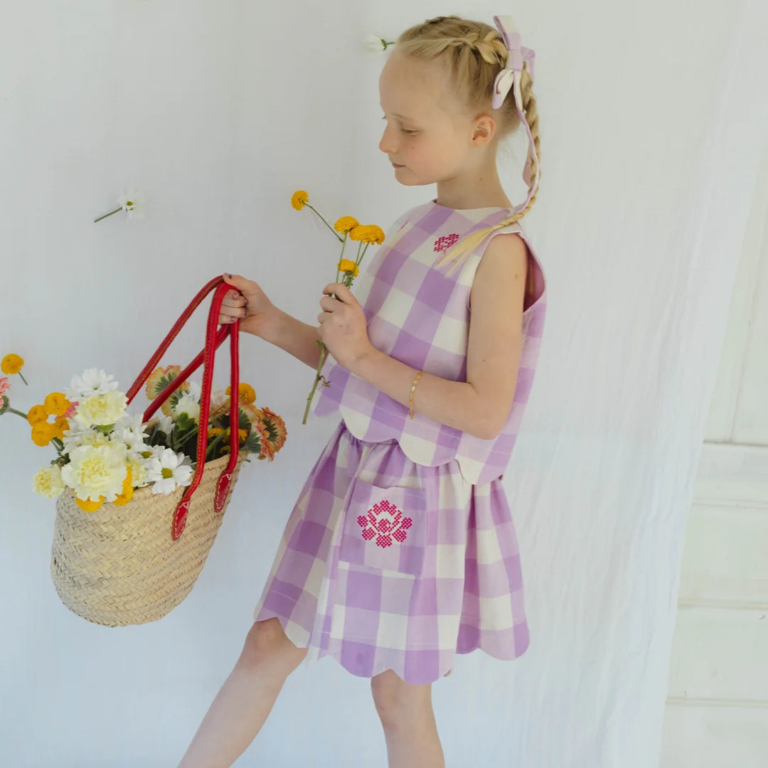 Magnolia Skirt Set in Lilac Gingham | Folklore Las Niñas