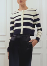 Kimbra Pearl Cardigan Shadow Stripe | CAMI NYC
