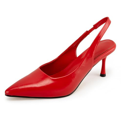 DREAMCIA Red Kitten Heels Closed Toe, Red Slingback Heels for Women Bride Dresses Wedding Shoes 7.5 | Amazon (US)