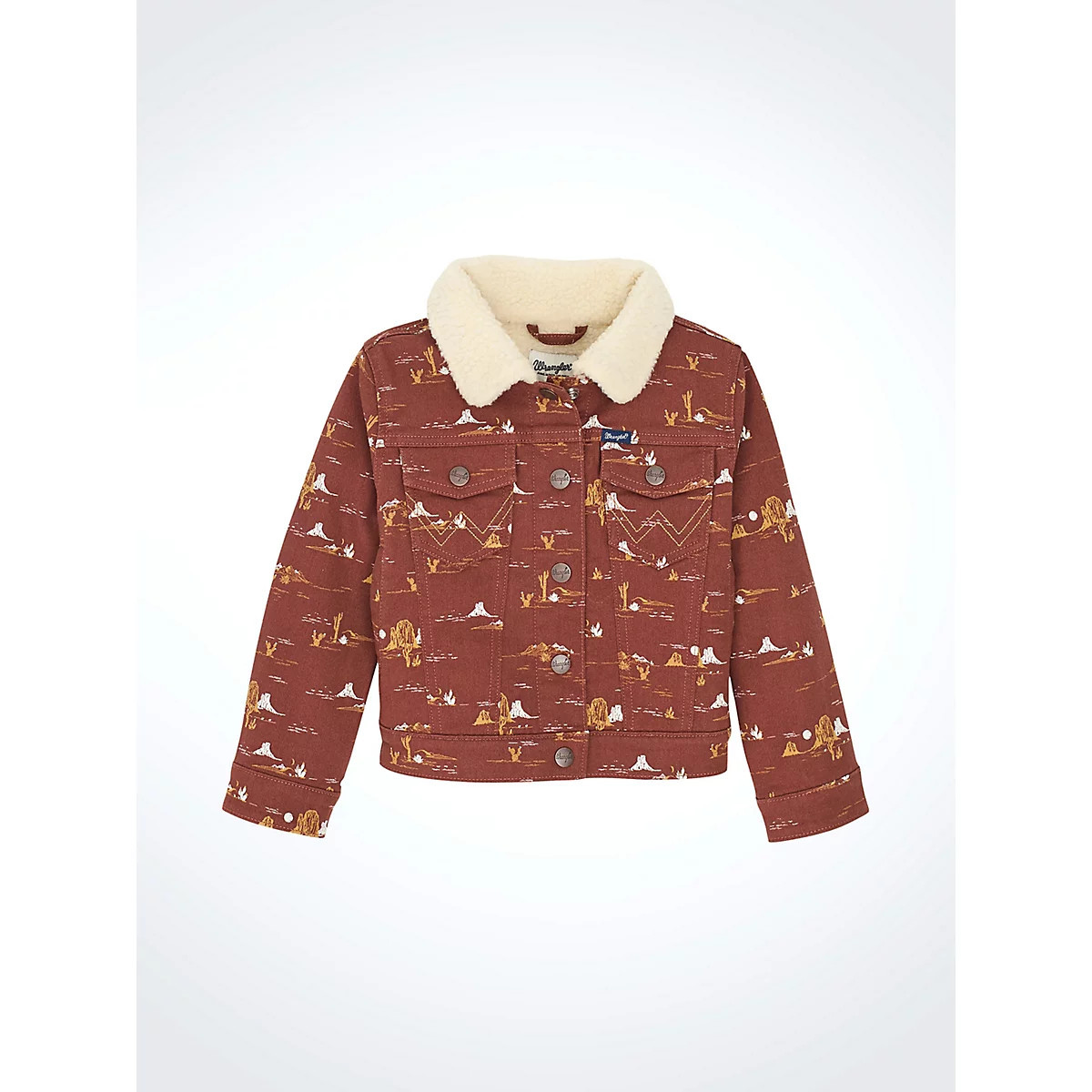 Girl's Southwestern Print Sherpa Denim Jacket in Burgundy | Wrangler