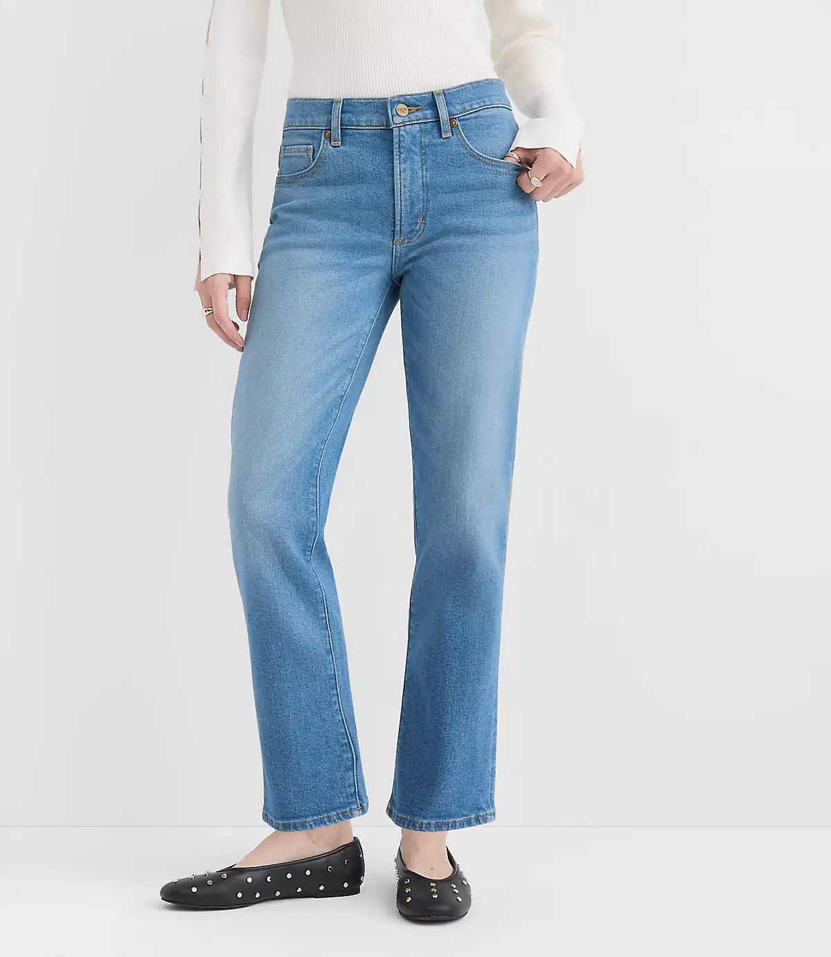 Rivete Tall Mid Rise Slim Jeans in Vintage Mid Wash | LOFT