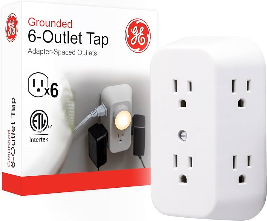 GE 6-Outlet Extender, Grounded Wall Tap, Adapter Spaced Outlets, 3-Prong, Multiple Plug, Quick an... | Amazon (US)