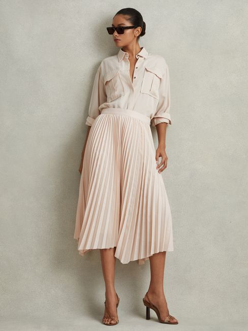 Pleated Asymmetric Midi Skirt | Reiss UK