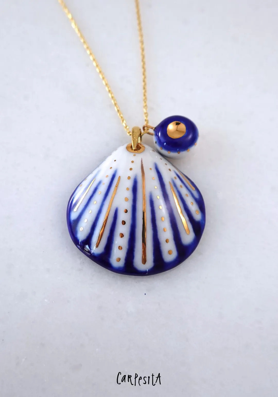 Navy Blue Shell Necklace With Heart Pendant, Handmade Porcelain, Nautical Jewelry - Etsy | Etsy (Global)