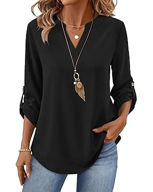 XIEERDUO 3/4 Length Sleeve Womens Tops V Neck T Shirts Both Side Buttons Blouses Business Casual ... | Amazon (US)