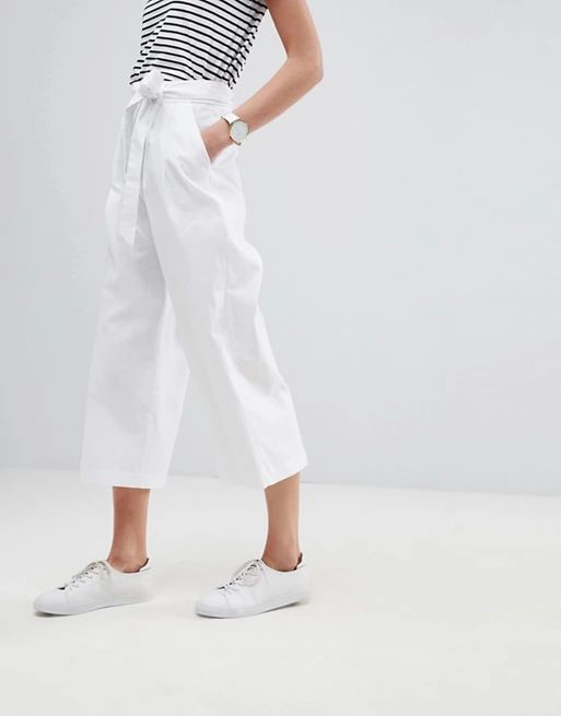 ASOS DESIGN tailored linen culotte with tie waist and turn up | Asos AU