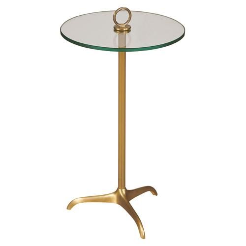 Century Wilton Hollywood Regency Glass Top Brass Metal Round Drink Table | Kathy Kuo Home