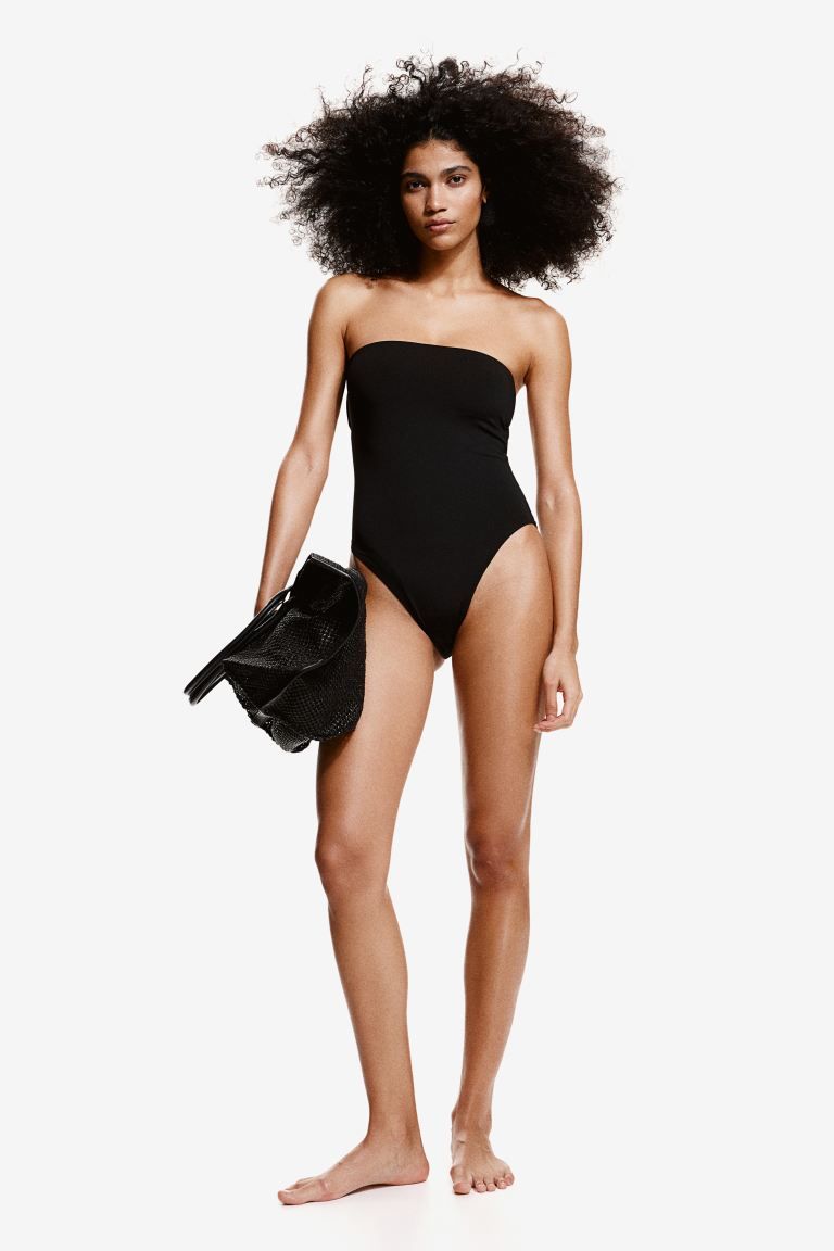 Padded-cup High-leg Bandeau swimsuit - Sleeveless - Black - Ladies | H&M GB | H&M (UK, MY, IN, SG, PH, TW, HK)