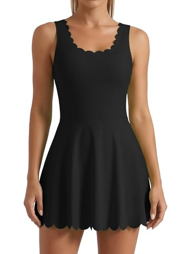 ATTRACO Women's Workout Dress with Shorts Pockets Golf Skirt Sport Exercise Outfits Black M | Amazon (US)
