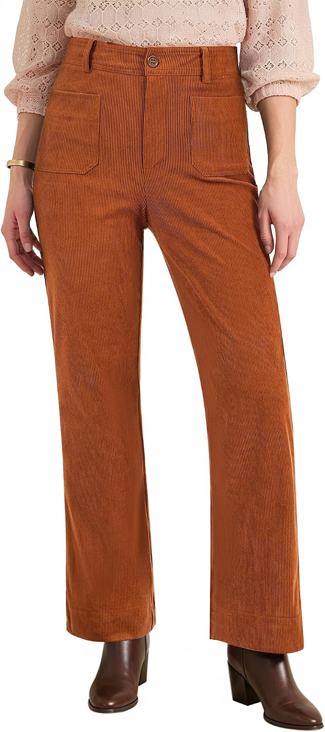 GRAPENT Corduroy Pants Women High Waisted Wide Leg Trendy Patch Pocket Fall Winter Dressy Casual Elastic Waist Trousers | Amazon (US)