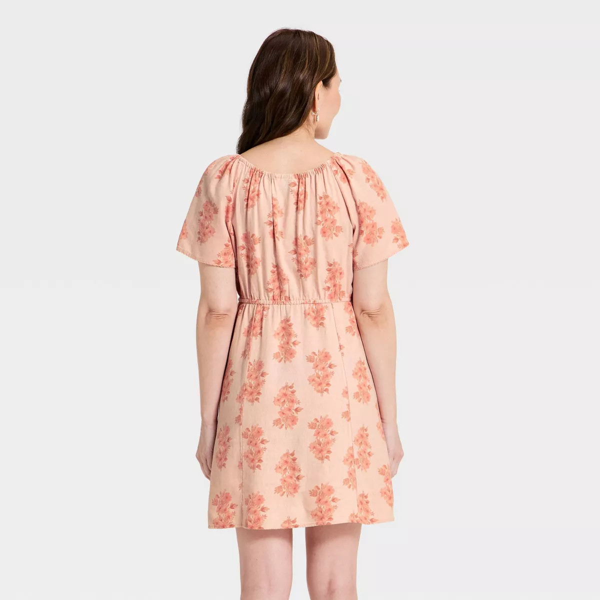Women's Short Sleeve Button-Front Mini Sundress - Universal Thread™ Peach Floral XL | Target