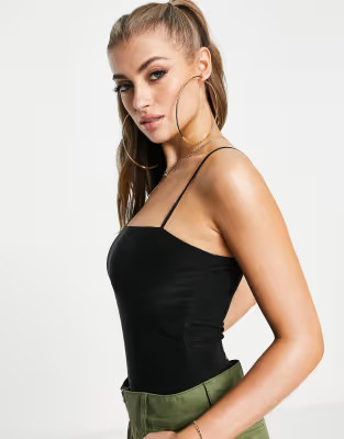 Missguided slinky straight neck bodysuit in black | ASOS (Global)
