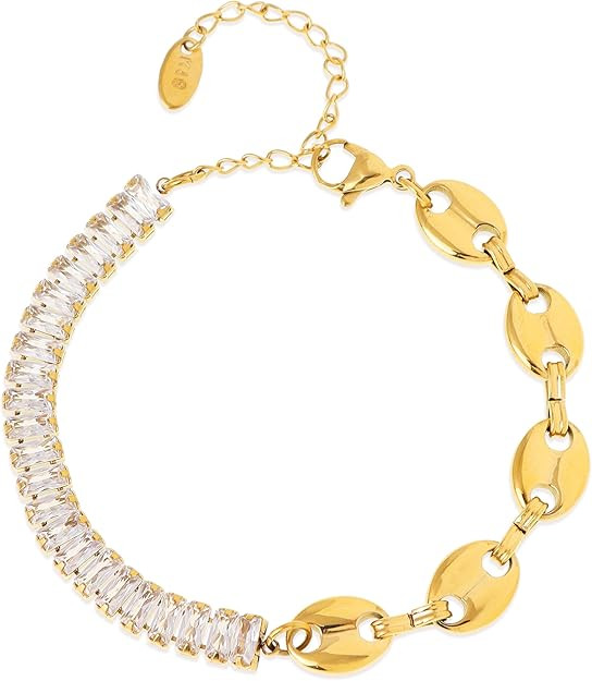 Gold Tennis Bracelet for Women Adjustable Slider Shiny Cubic Zirconia CZ Rhinestone Gemstone Chai... | Amazon (US)