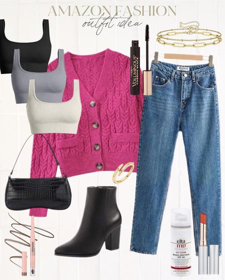 Amazon Outfit idea with a bright pink cardigan and slim jeans! #Founditonamazon #amazonfashion Amazon fashion outfit inspiration 

#LTKsalealert #LTKSeasonal #LTKstyletip