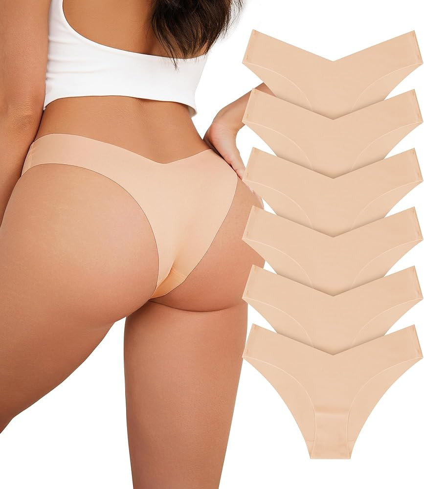 Women Seamless Underwear Soft No Show Stretch Bikini Invisibles Hipster V Cut Panties 6 pack | Amazon (US)