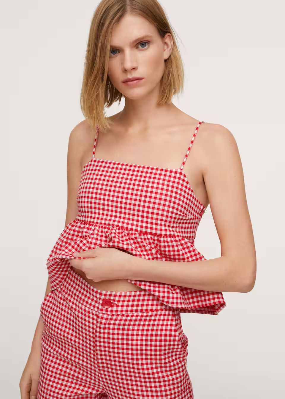 Gingham check cotton trousers | MANGO (US)