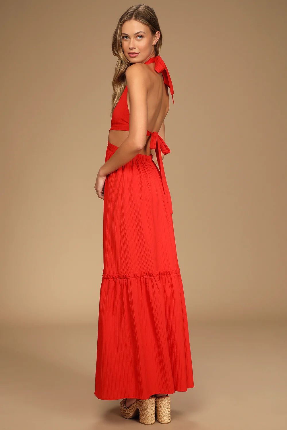 Island Vacay Red Tie-Back Maxi Dress | Lulus