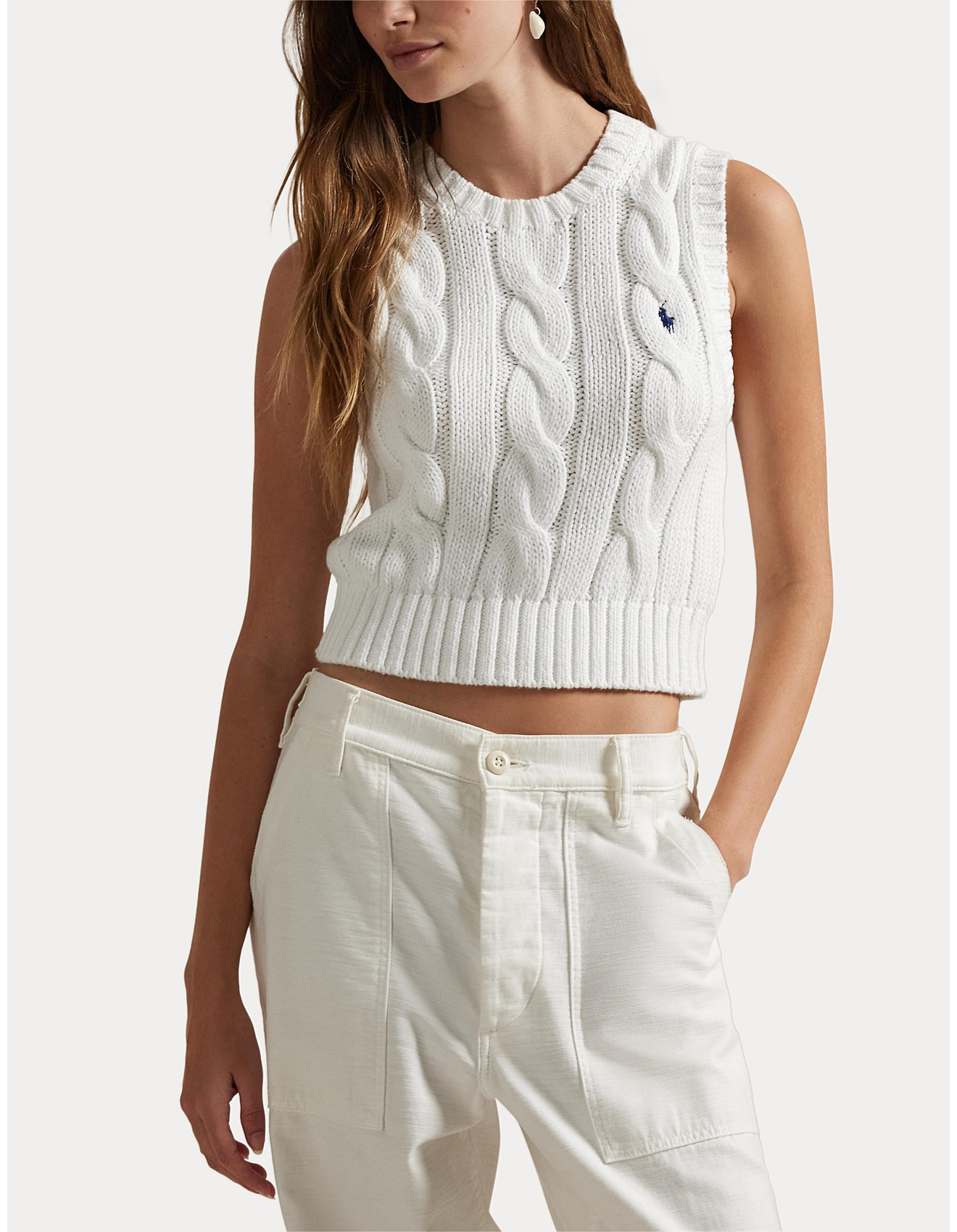 Polo Ralph Lauren Cable-knit Cotton Cropped Vest | David Jones | David Jones (Australia & New Zealand)