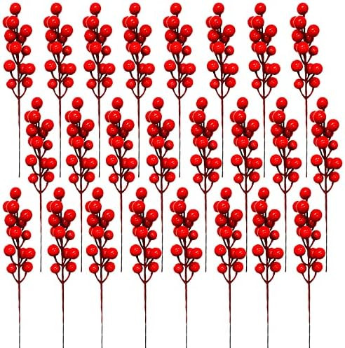 24 Pcs Artificial Red Berry Stems,7.9 Inches Artificial Holly Berries Picks,Fake Red Berry Branch... | Amazon (US)