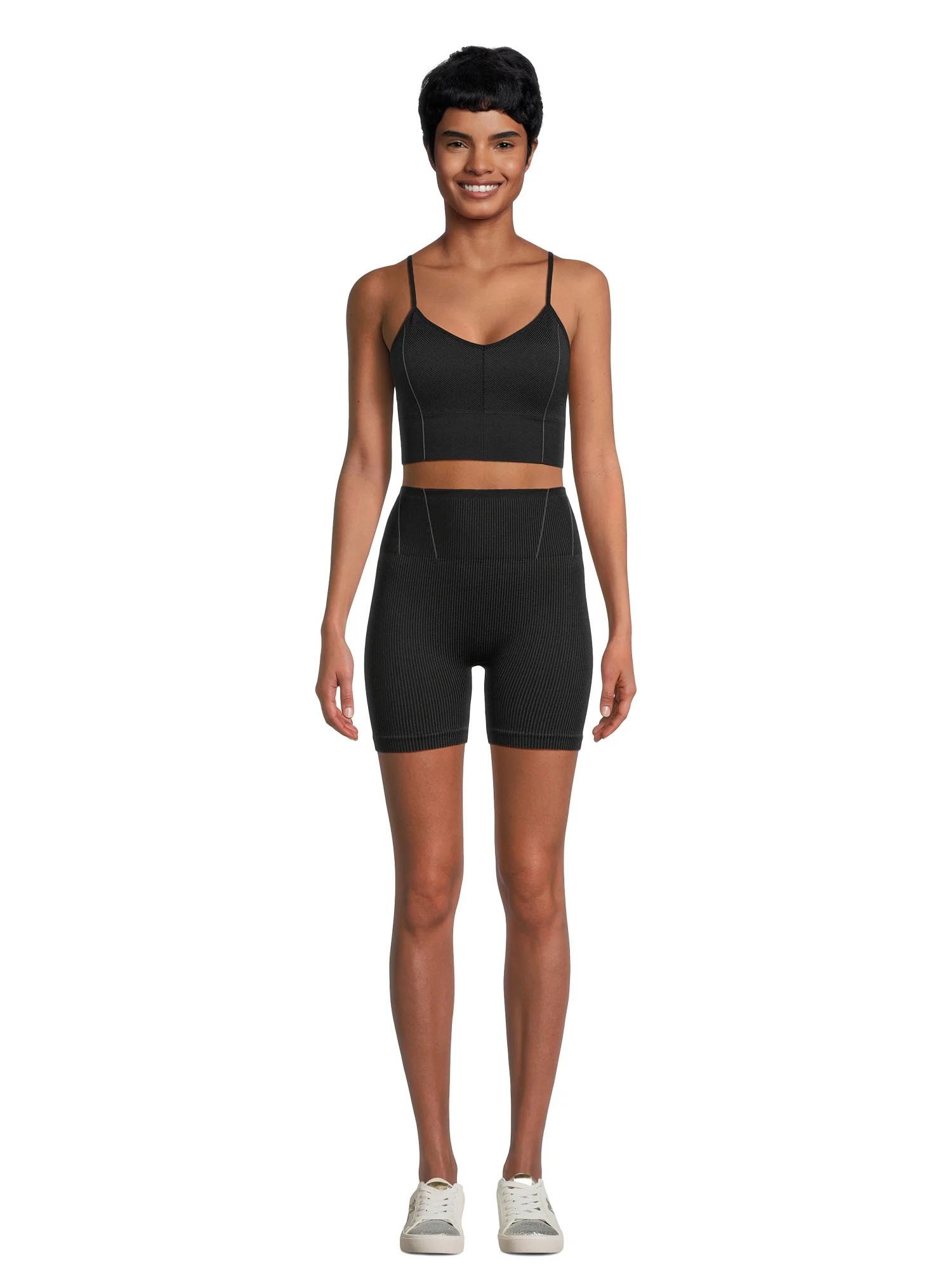 No Boundaries Ribbed Knit Cami Bra and Bike Shorts Set, 2-Piece, Women's and Women's Plus | Walmart (US)