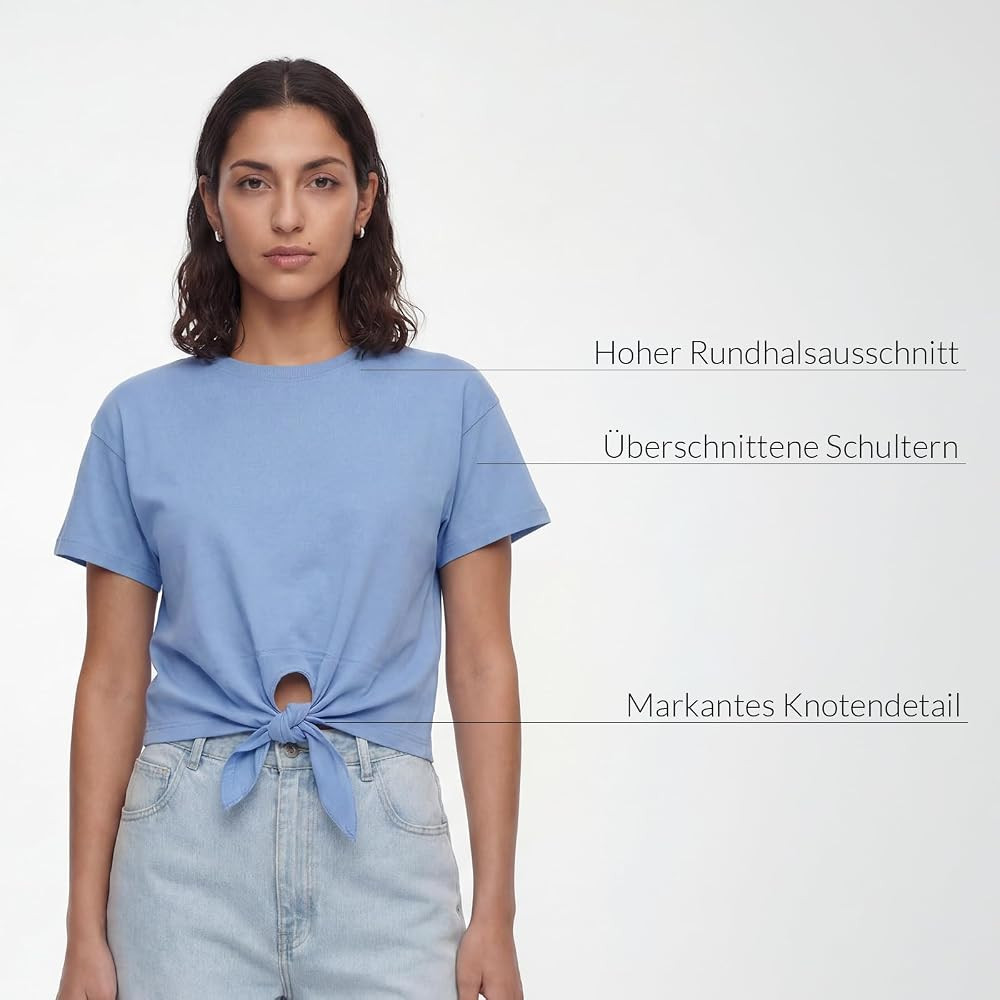 LeGer Tessy T-Shirt - Kurzarm Tshirt Damen mit Knotendetail - lockere Passform - Oberteil aus Bau... | Amazon (DE)