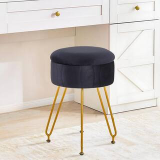 Vanity Stool with Storage, Black Velvet Makeup Chair, Metal Legs, Anti-Slip Feet for Bedroom, Living Room, Entryway | The Home Depot