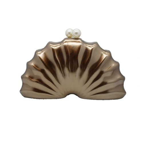 GBWYI Women Acrylic Shell Shaped Clutch Luxury Marble Acrylic Evening Handbag Unique Chain Shoulder Bag Wedding Party Purses Brown | Amazon (US)