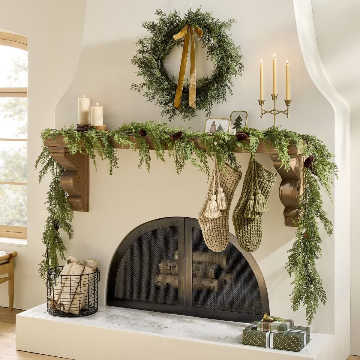 26" Faux Cypress Christmas Wreath with Velvet Ribbon Trim - Hearth & Hand™ with Magnolia | Target