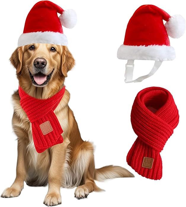 Santa Hat & Scarf Set for Medium Large Dogs, 2 PCS Adjustable Dog Christmas Costume, Fall Winter(... | Amazon (CA)