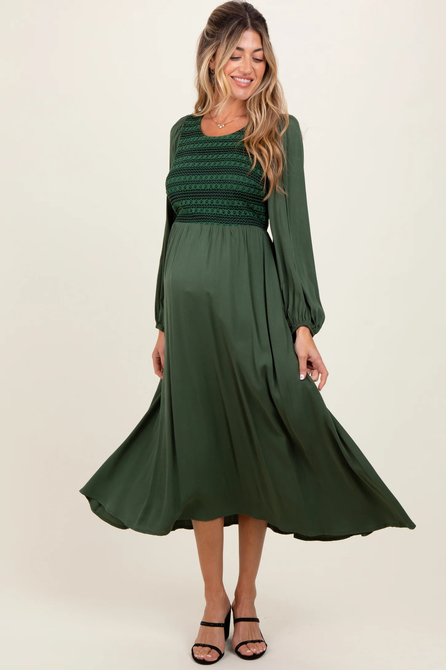 Forest Green Contrast Knit Bodice Maternity Maxi Dress | PinkBlush Maternity
