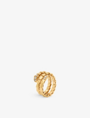 Serpenti Viper 18ct yellow-gold and 0.1ct round-cut diamond ring | Selfridges