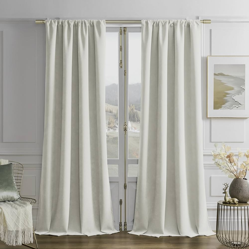 Joydeco Vanilla Grey Velvet Curtains 96 Inches Long 2 Panels, Soft Luxury Thermal Insulated Room ... | Amazon (US)