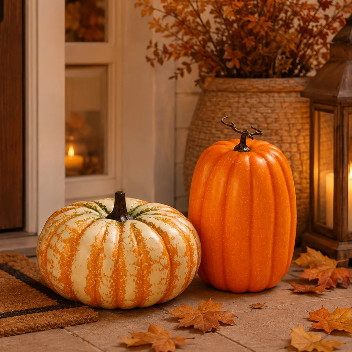 2\u2011Pack Artificial Halloween Pumpkins, Faux Fall Porch Decor, Assorted Shapes Autumn Porch Or... | Wayfair North America