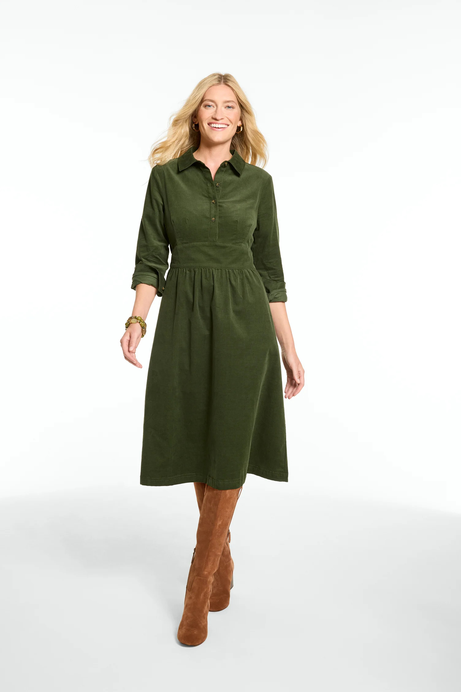 Corduroy Midi Shirtdress - Nori - 12 Talbots | Talbots
