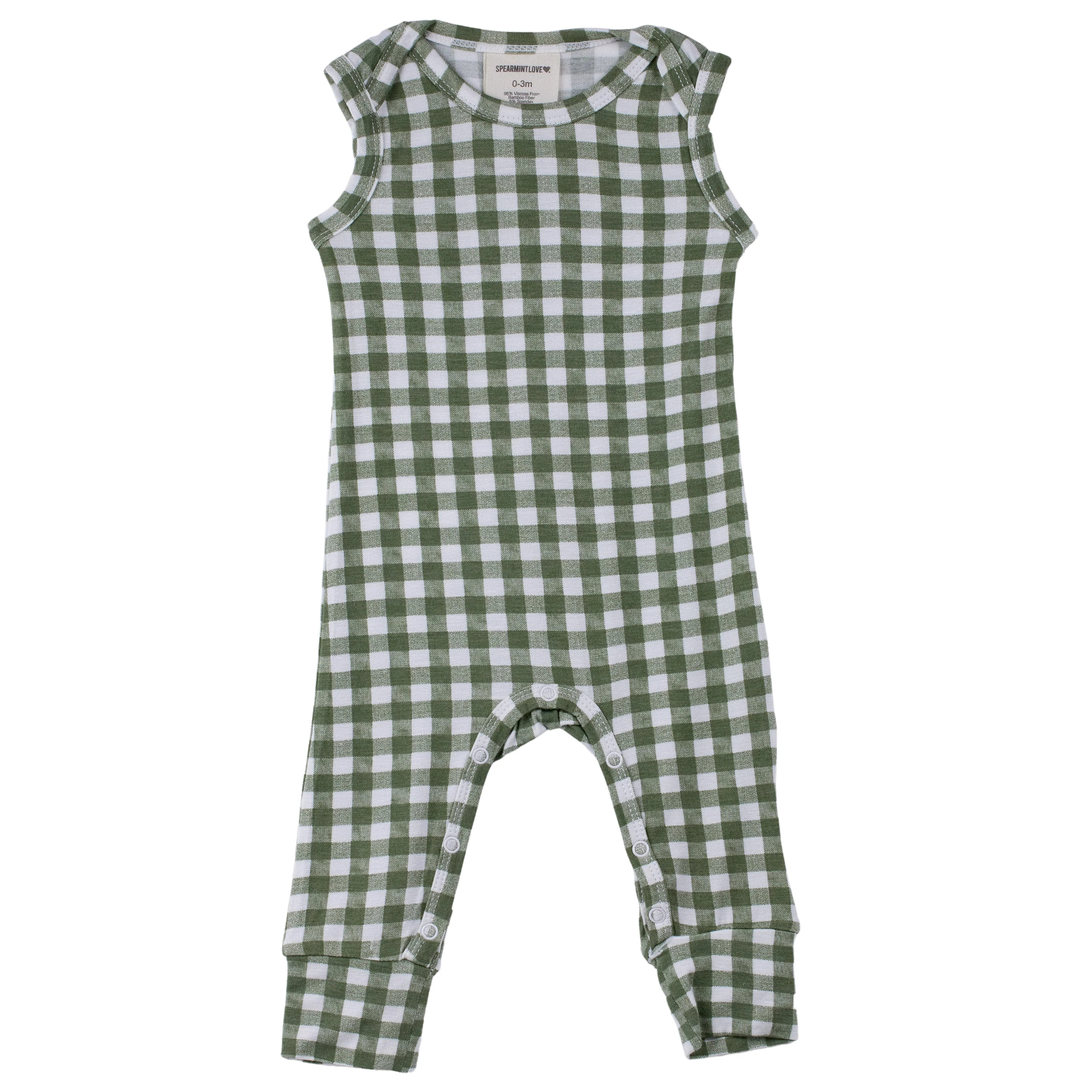 Sleeveless Romper, Sage Gingham | SpearmintLOVE