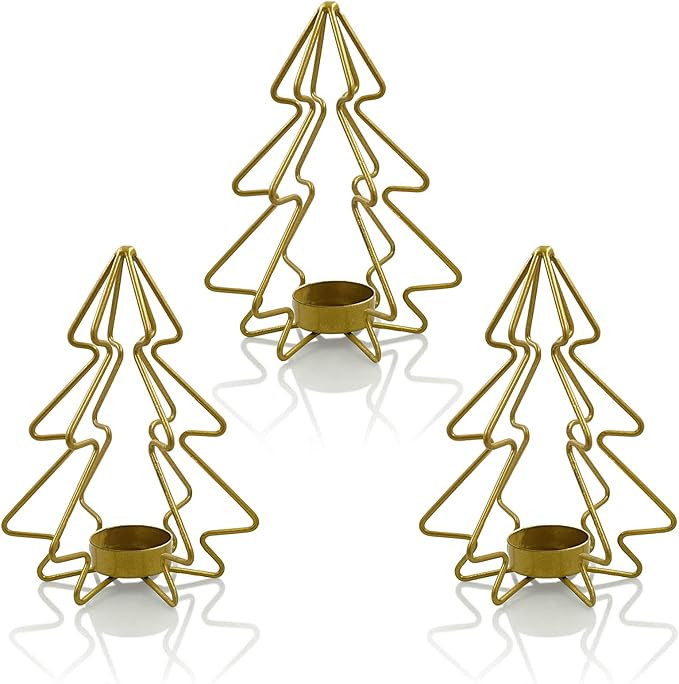 SHMILMH Gold Candle Holders Set of 3, Metal Christmas Tree Tealight Candle Holders for Table Cent... | Amazon (US)
