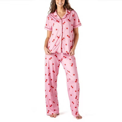 Hello Mello Women's Signature Lounge Top and Pants, 2-Piece Pajama Set Cherry On Top, Small/Medium | Target