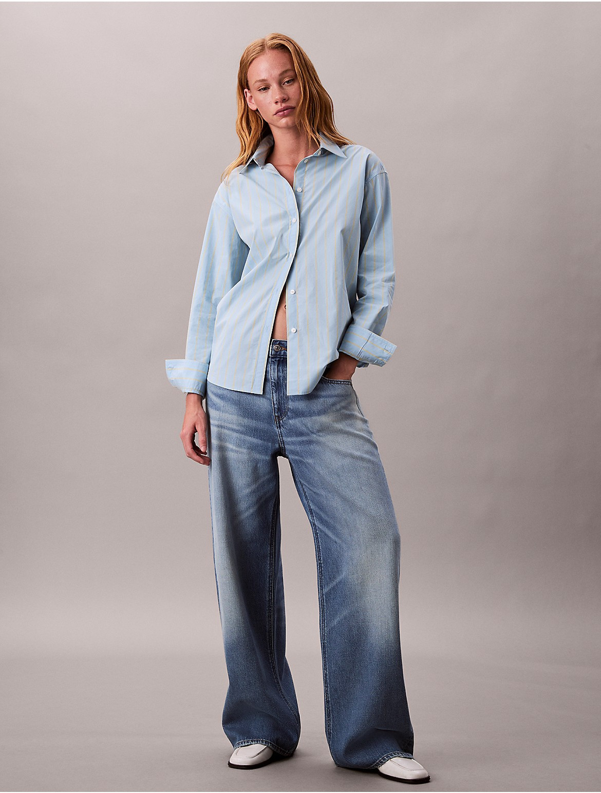 Calvin Klein Women's Cotton Stripe Relaxed Button-Down Shirt - Blue - S | Calvin Klein (US)