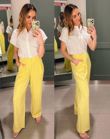 Spring outfit, Easter outfit, yellow pants, wide leg pants, white top 

#LTKfindsunder100 #LTKfindsunder50
