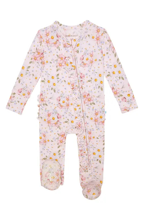 Posh Peanut Ruffled Zippered One-Piece Footie in Pink at Nordstrom, Size Newborn | Nordstrom