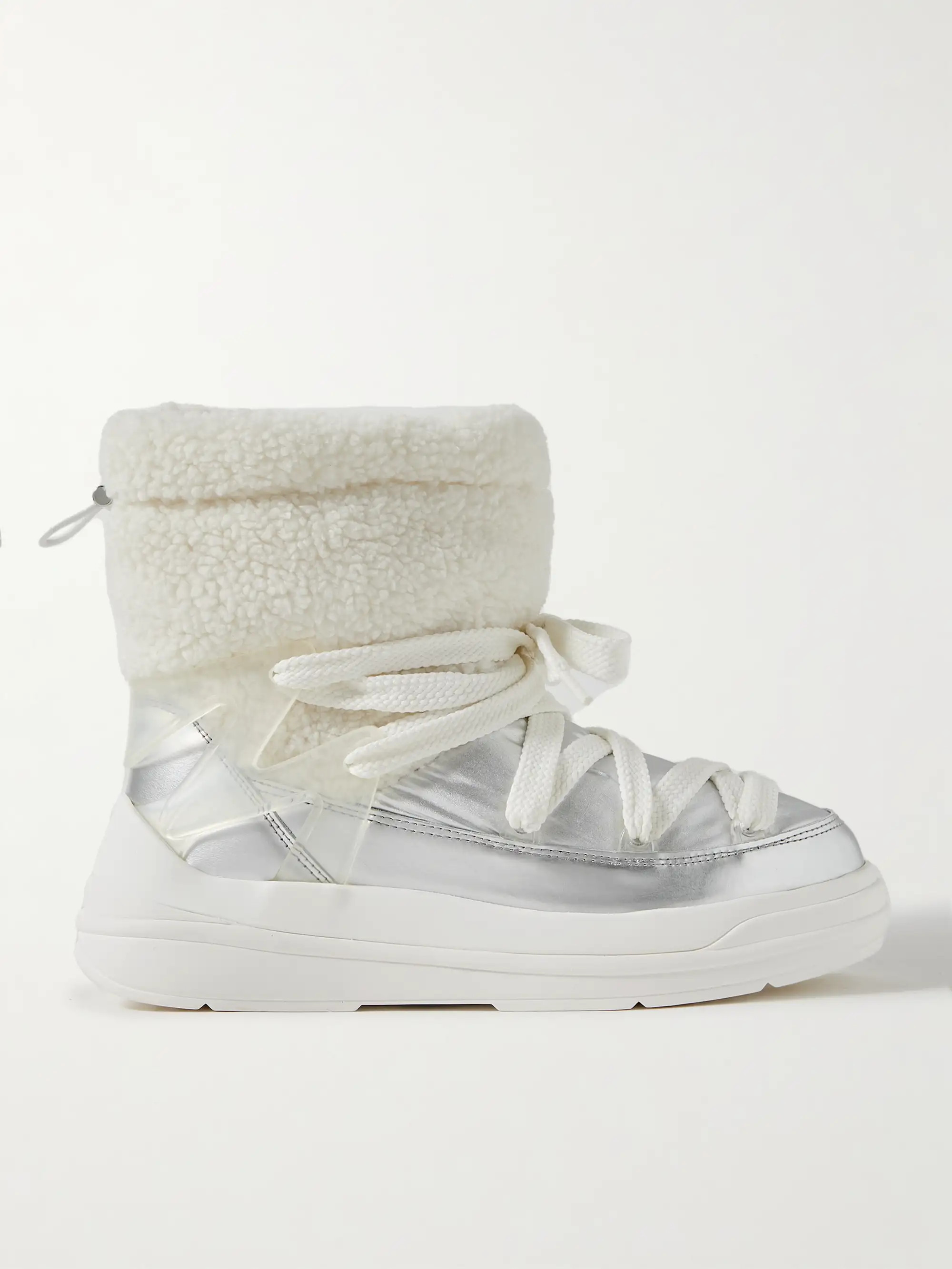 Insolux M rubber-trimmed fleece, metallic shell and leather snow boots | NET-A-PORTER (US)