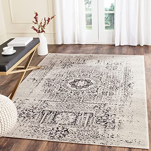 SAFAVIEH Evoke Collection 9' x 12' Ivory / Black EVK260T Oriental Medallion Distressed Non-Shedding  | Amazon (US)