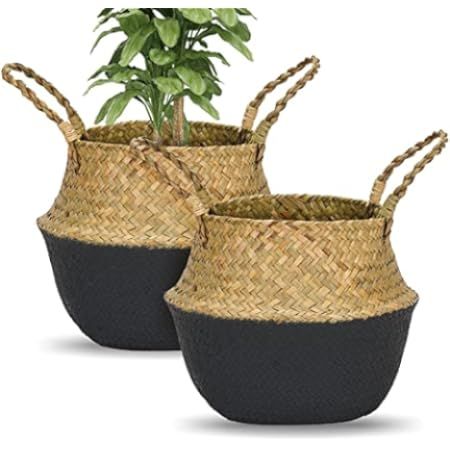POTEY 710301 Seagrass Plant Basket - Hand Woven Belly Basket with Handles, Middle Storage Laundry, P | Amazon (US)