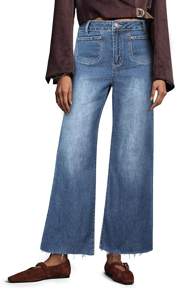 Womens Wide Leg Jeans High Waisted Baggy Jeans Stretchy Trendy Denim Pants with Pockets | Amazon (US)
