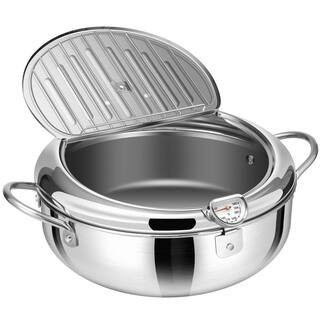 3.2 L Stainless Steel Deep Fryer Pot with Tong, Thermometer for Tempura | The Home Depot