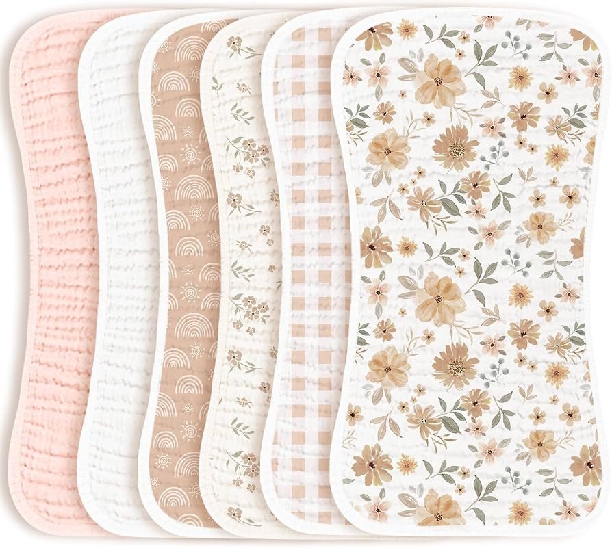 Konssy 6 Pack Large Muslin Baby Burp Cloths and Burp Rags Set for Newborn | Amazon (US)