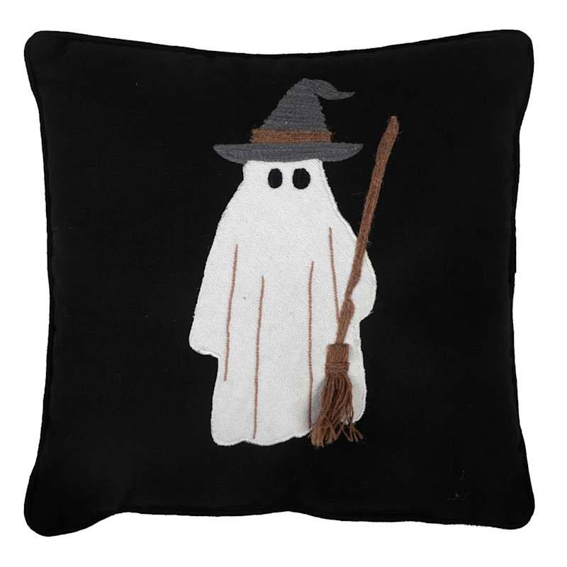 Ghost & Witch Hat Embroidered Throw Pillow, 20" | At Home
